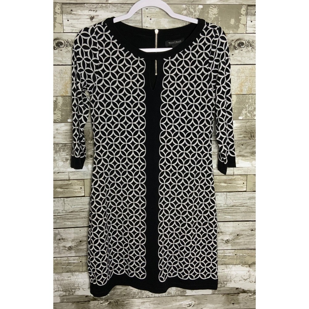 White House Black Market Womens 3/4 Sleeve Geometric Print Short Dress‎ Size XS